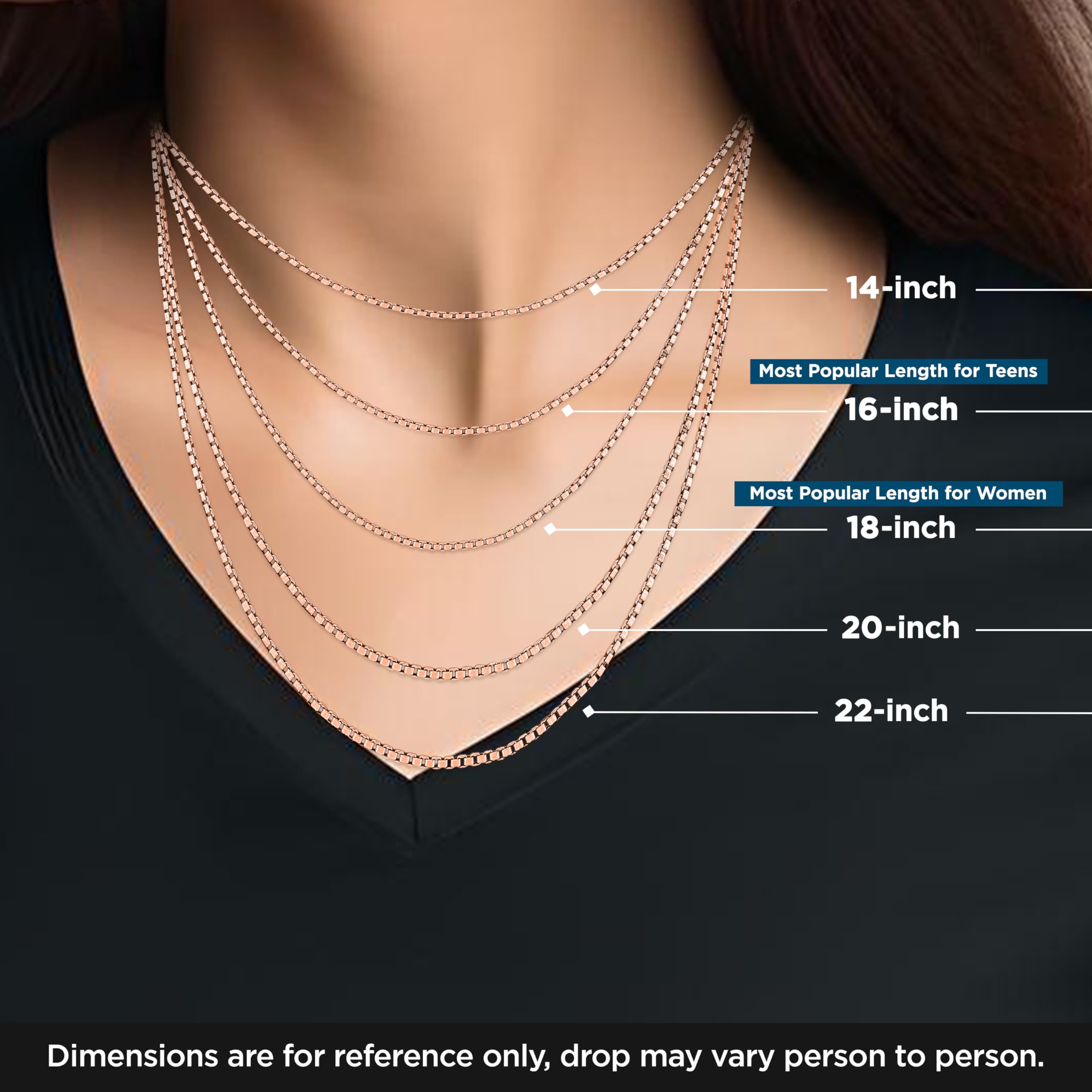 14K Gold Box Link Chain Necklace for Women - Solid White, Yellow or Rose Gold, Square Box Design, Spring Ring Clasp, 0.6mm/1.0mm Thickness, 14-22 Inch Lengths with Gift Box - Perfect for Everyday Wear, Gifts & Special Occasions
