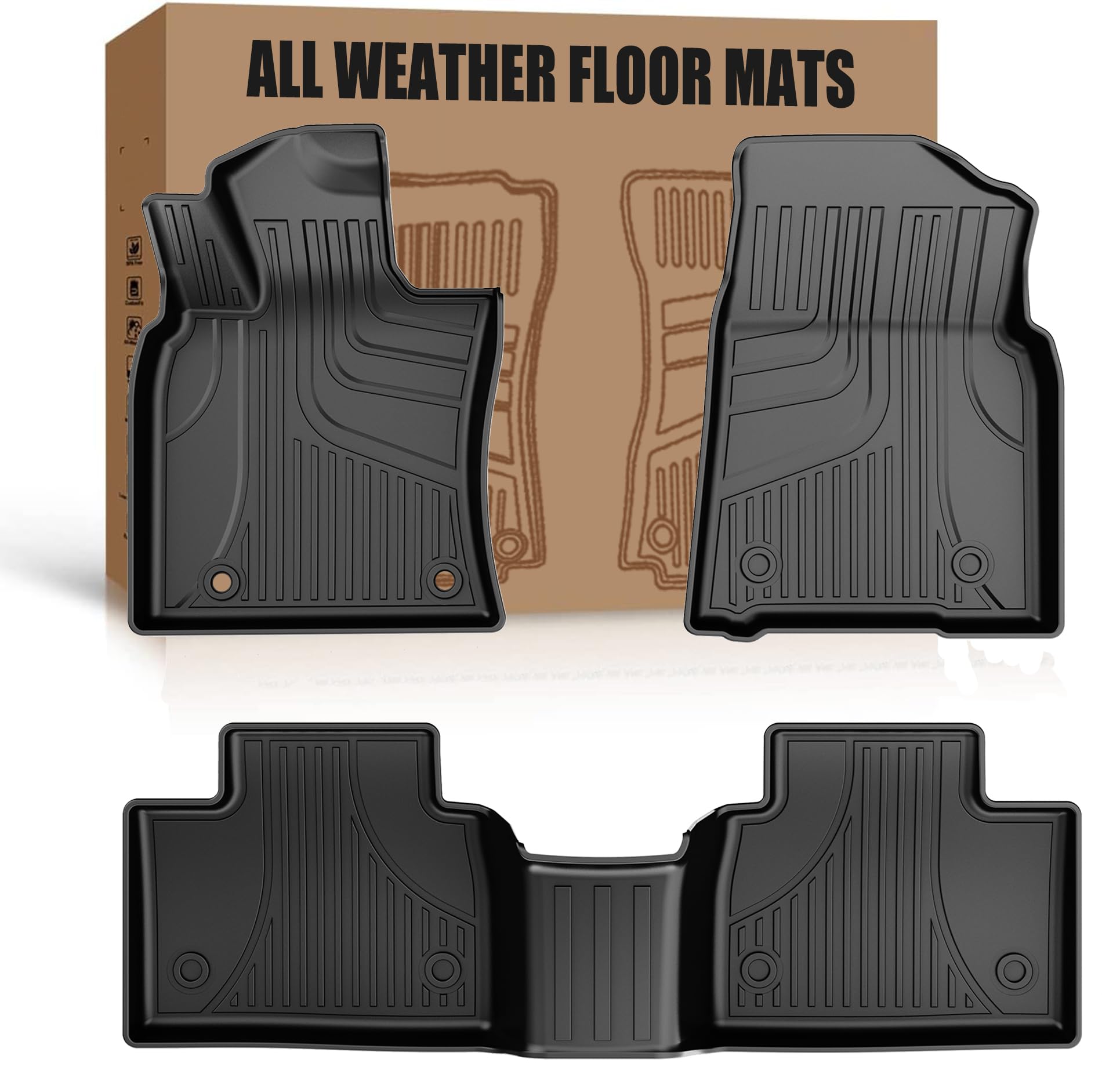 Premium Custom Fit TPE All-Weather Floor Mats for 2018-2024 Toyota Camry FWD (Excludes Hybrid & AWD Models) - 1st & 2nd Row Durable Car Floor Liners - Perfect for Road Trips, Daily Commute & Winter Protection