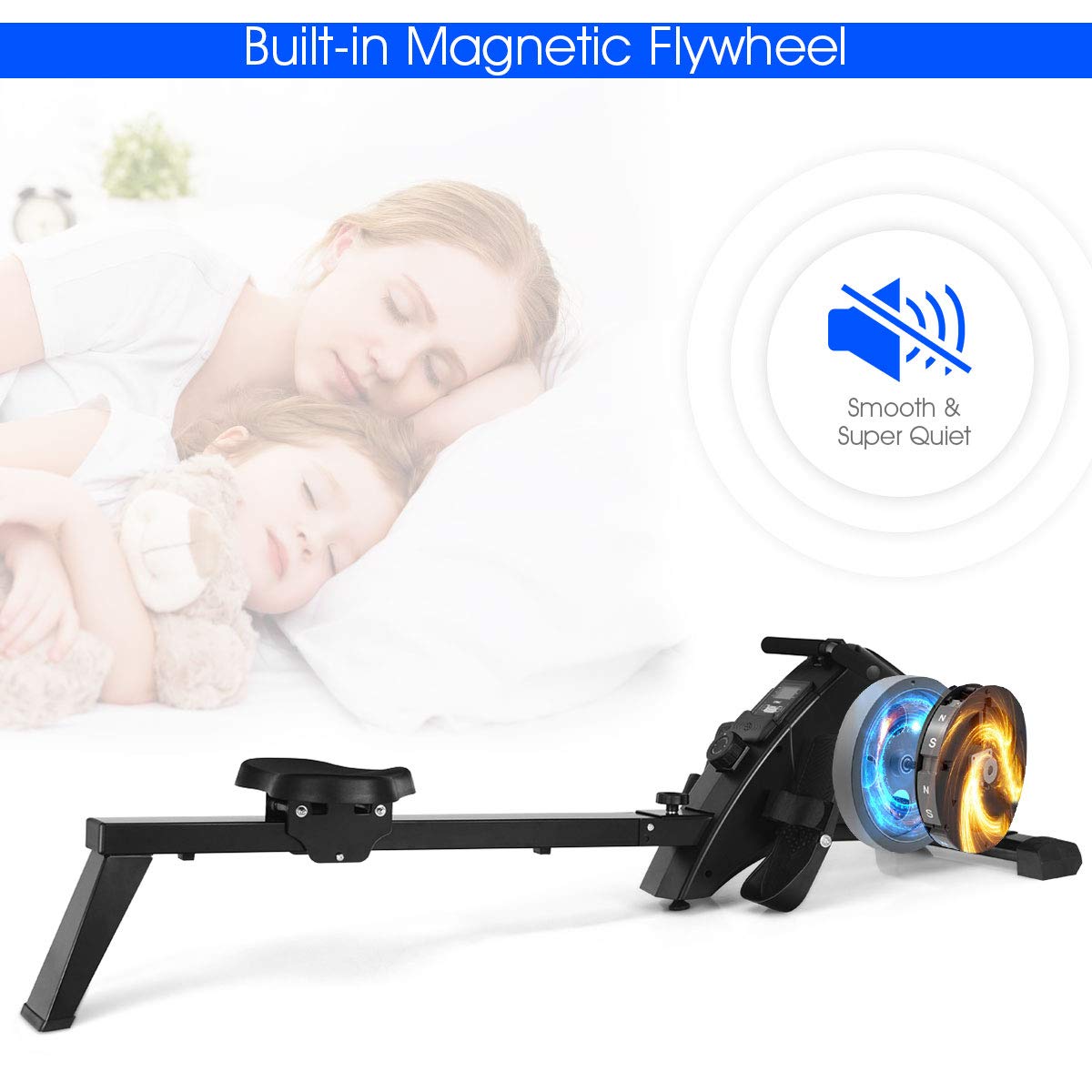 Goplus Magnetic Rowing Machine Foldable Exercise Rower - 10-Level Adjustable Resistance, LCD Monitor & Transport Wheels for Full Body Workout at Home | Perfect for Small Spaces & Home Gym Fitness Training