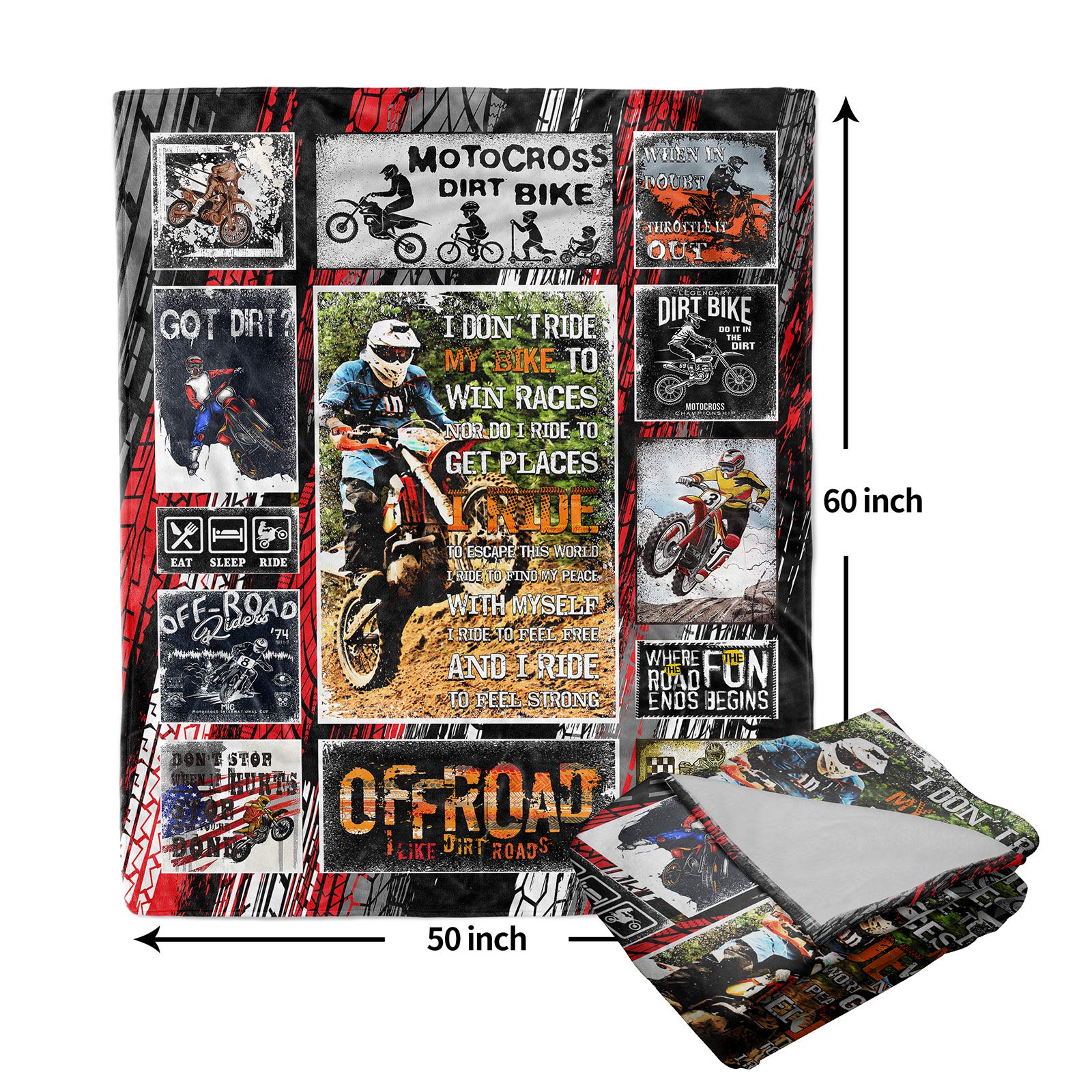 Premium Dirt Bike Fleece Blanket - 50x60 Inch Soft Motocross Throw for Men & Boys - Ideal for Bed, Couch, Car & Motorcycle Sports Gifts - Cozy Warm Blanket Perfect for Racing Fans, Camping & Home Decor