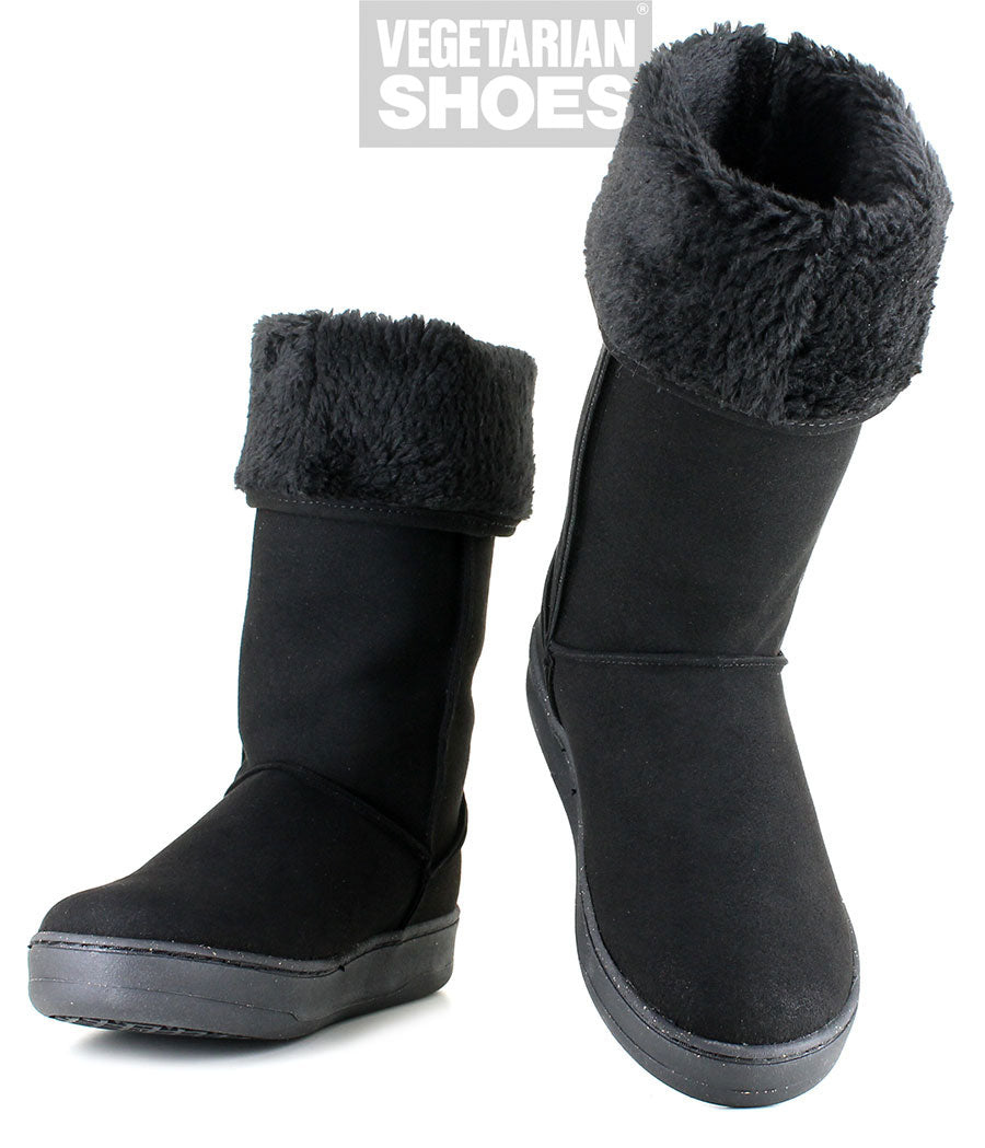 Vegan Leather Black Snug Boots - Comfortable & Stylish for Women & Men - Perfect for Winter, Hiking & Casual Wear