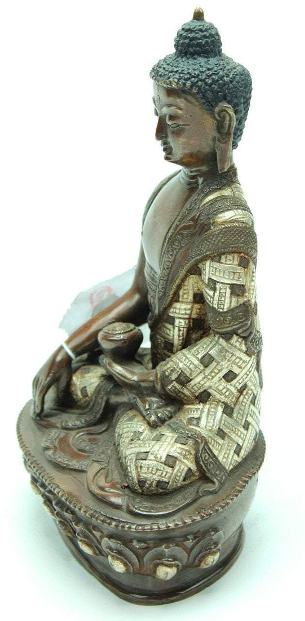8 Inch Shakyamuni Buddha Statue - Handcrafted Bronze & Silver Finish for Meditation, Yoga & Home Decor