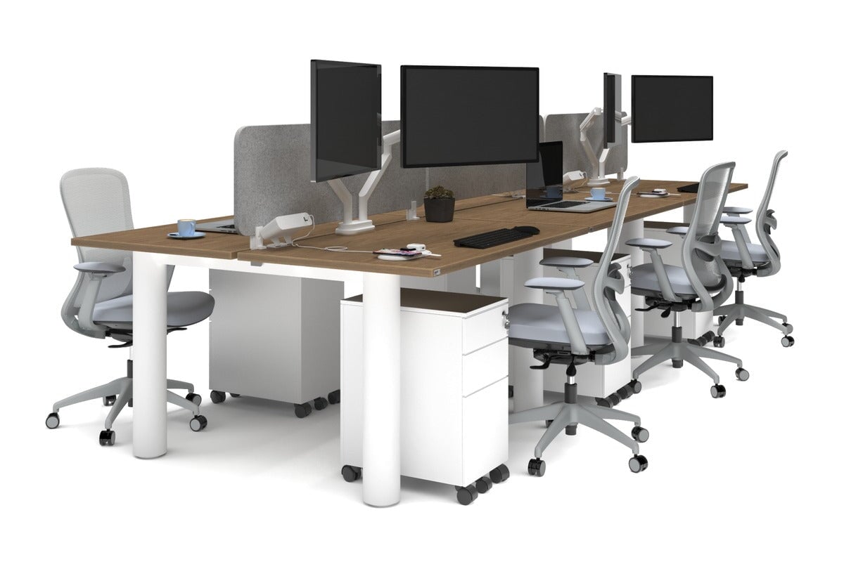 6-Person Quadro Cylinder Leg Office Workstation Desk [1400L x 700W] - Modern Collaborative Workspace Solution for Open Offices & Coworking Spaces