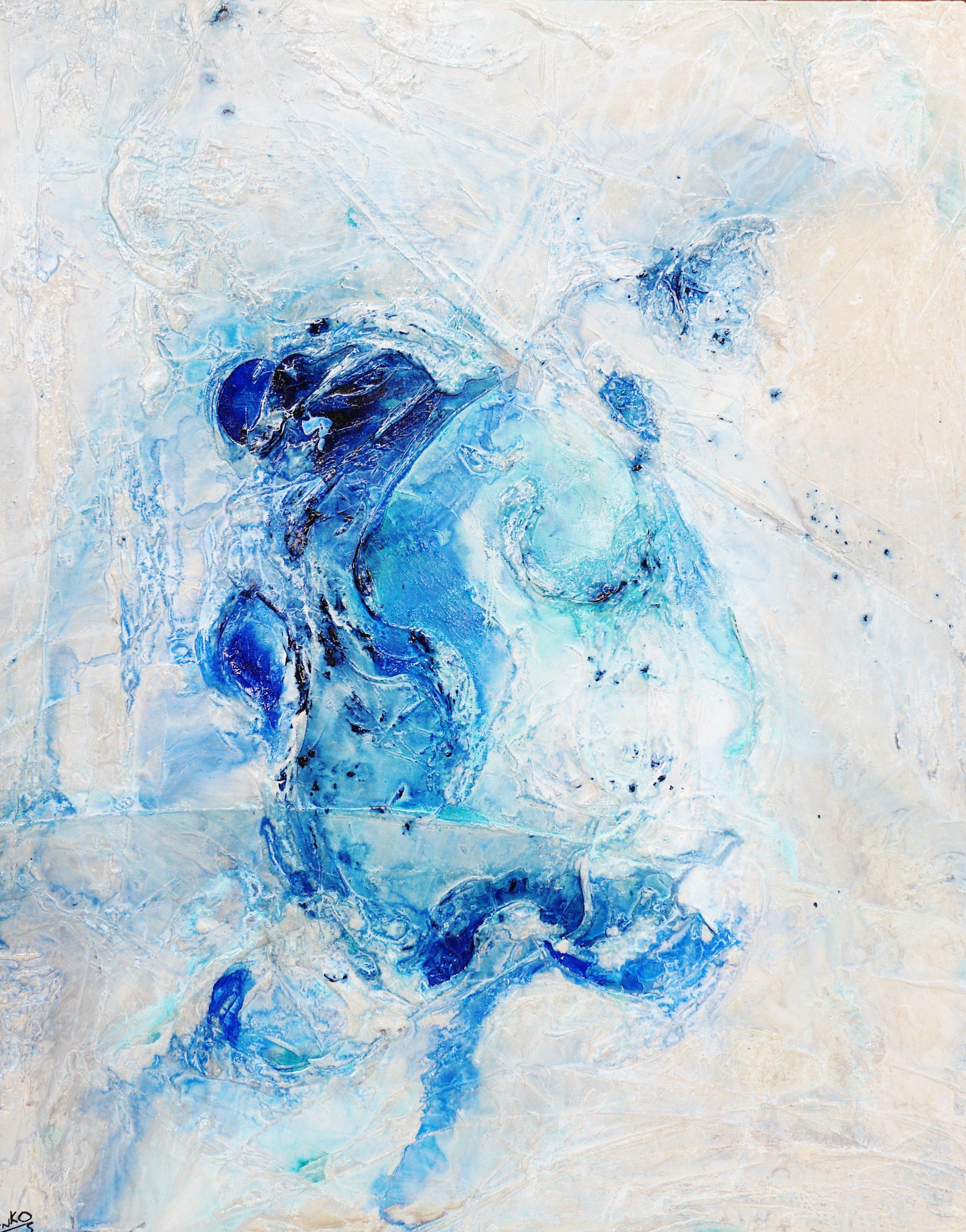 120cm x 150cm Ink Blue Abstract Canvas Painting - Modern Blue & White Wall Art for Living Room, Bedroom Decor | Large Contemporary Artwork for Home & Office