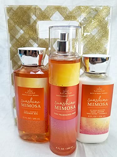 Bath and Body Works Sunshine Mimosa 3-Piece Body Care Gift Set - Fragrance Mist, Shower Gel & Lotion with Free Gift Bag - Perfect for Spa Day, Birthday Gifts & Self-Care Relaxation