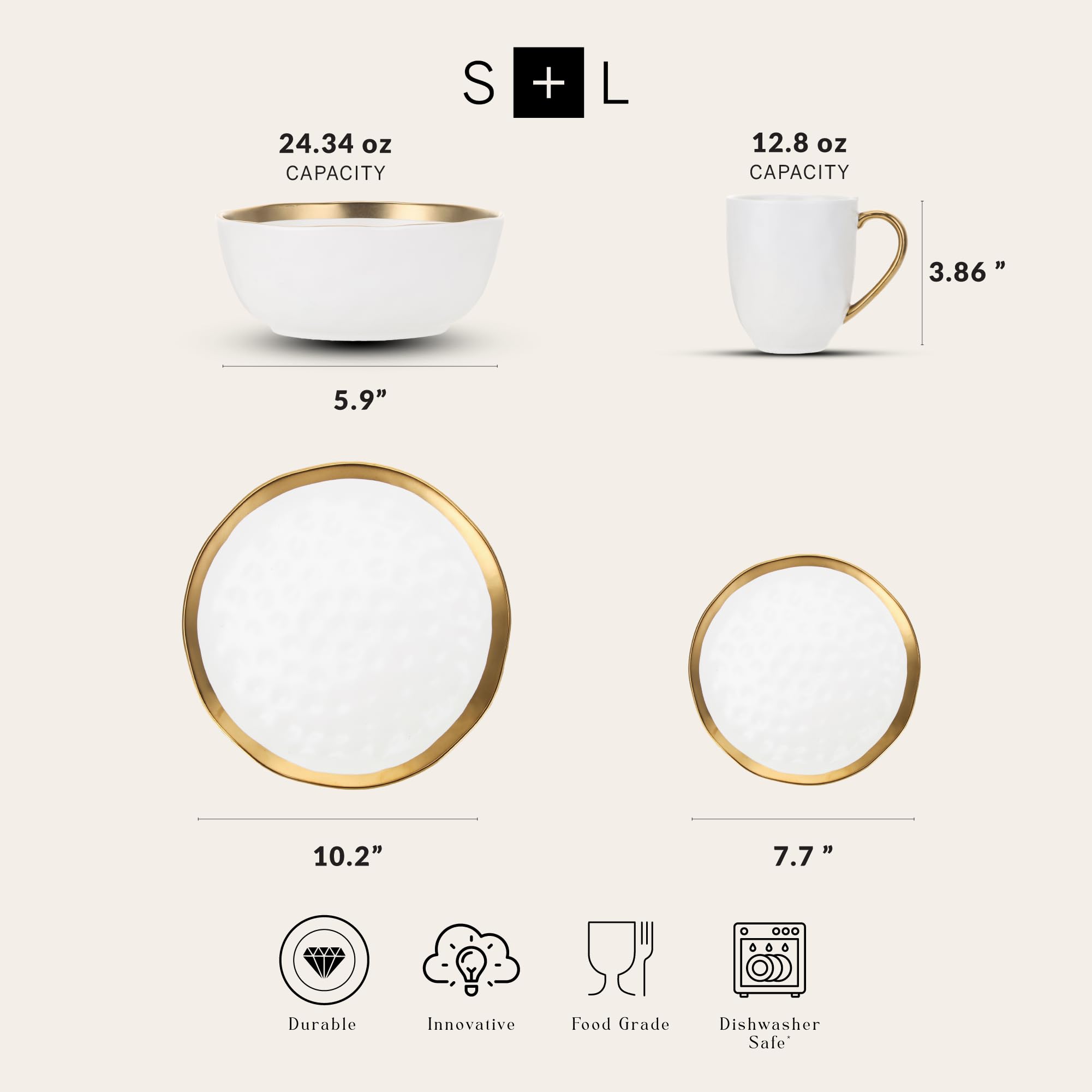 16-Piece Modern Porcelain Dinnerware Set - White & Gold Rim Plates & Bowls for 4 - Elegant Table Setting for Family Dinners, Parties & Restaurant Use