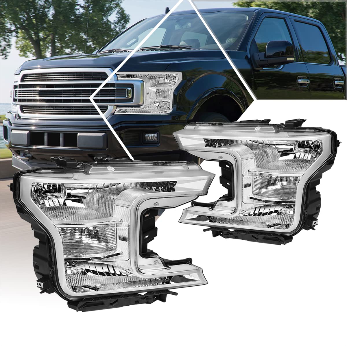 PM PERFORMOTOR LED Headlights Assembly - Compatible with 2018-2020 Ford F150, Black Housing & Clear Lens - Upgrade Your Truck's Lighting for Night Driving & Off-Road Adventures