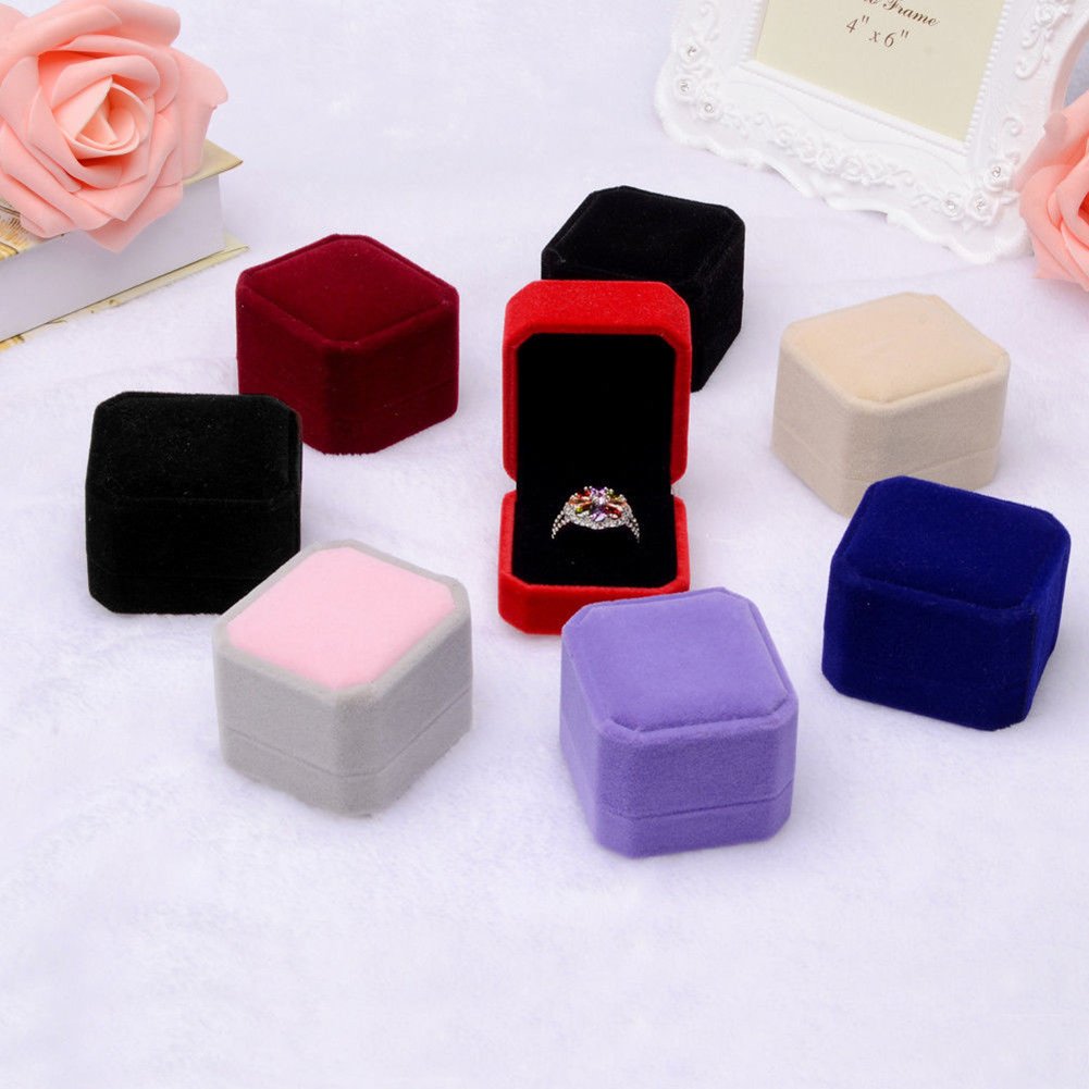 Luxury Velvet Jewelry Box - Square Ring Box for Engagement, Wedding, Proposal - Elegant Black Velvet Earrings & Ring Case - Perfect Gift for Brides, Couples, and Jewelry Lovers (Great for Wedding Proposals, Anniversary Gifts & Jewelry Storage)