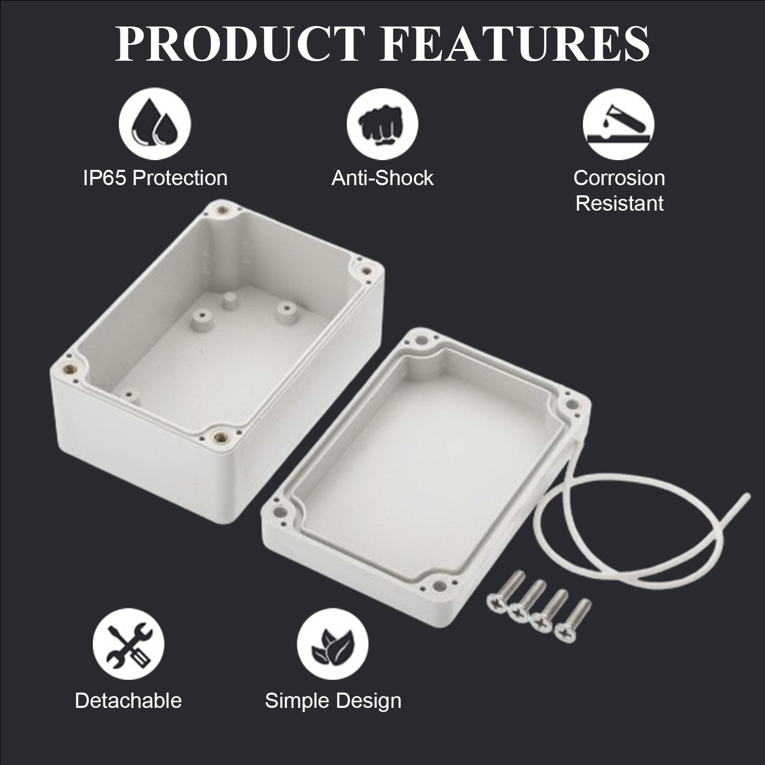 Fielect 2PCS Waterproof Junction Box - ABS Plastic IP65 Electrical Enclosure (3.94x2.68x1.97in) for Outdoor Wiring
