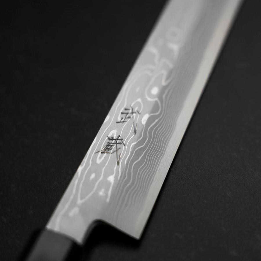 Premium Yanagi Kiritsuke Knife - Blue Steel #1 Suminagashi Blade with Buffalo Ebony Handle & Sheath - 330mm Japanese Sushi & Sashimi Chef Knife - Perfect for Professional Chefs & Home Cooking Enthusiasts