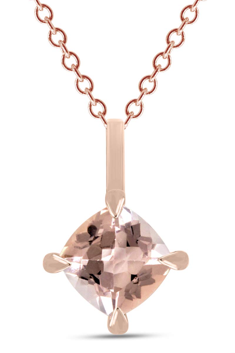 7MM-8MM Morganite Solitaire Pendant Necklace in 10K Gold - GEMVIO Blush Cushion Cut Gemstone Jewelry for Women | Perfect Engagement, Anniversary, Wedding & Birthday Gift | Elegant for Date Nights, Bridal Showers & Special Occasions