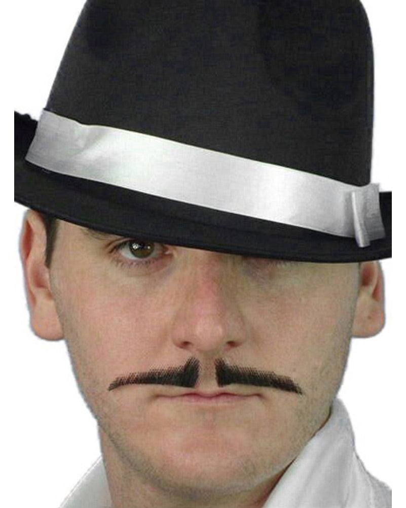 40s Black Pencil Moustache - Vintage Style Thin Mustache for Men - Perfect for Halloween, Cosplay, and 1920s Themed Parties