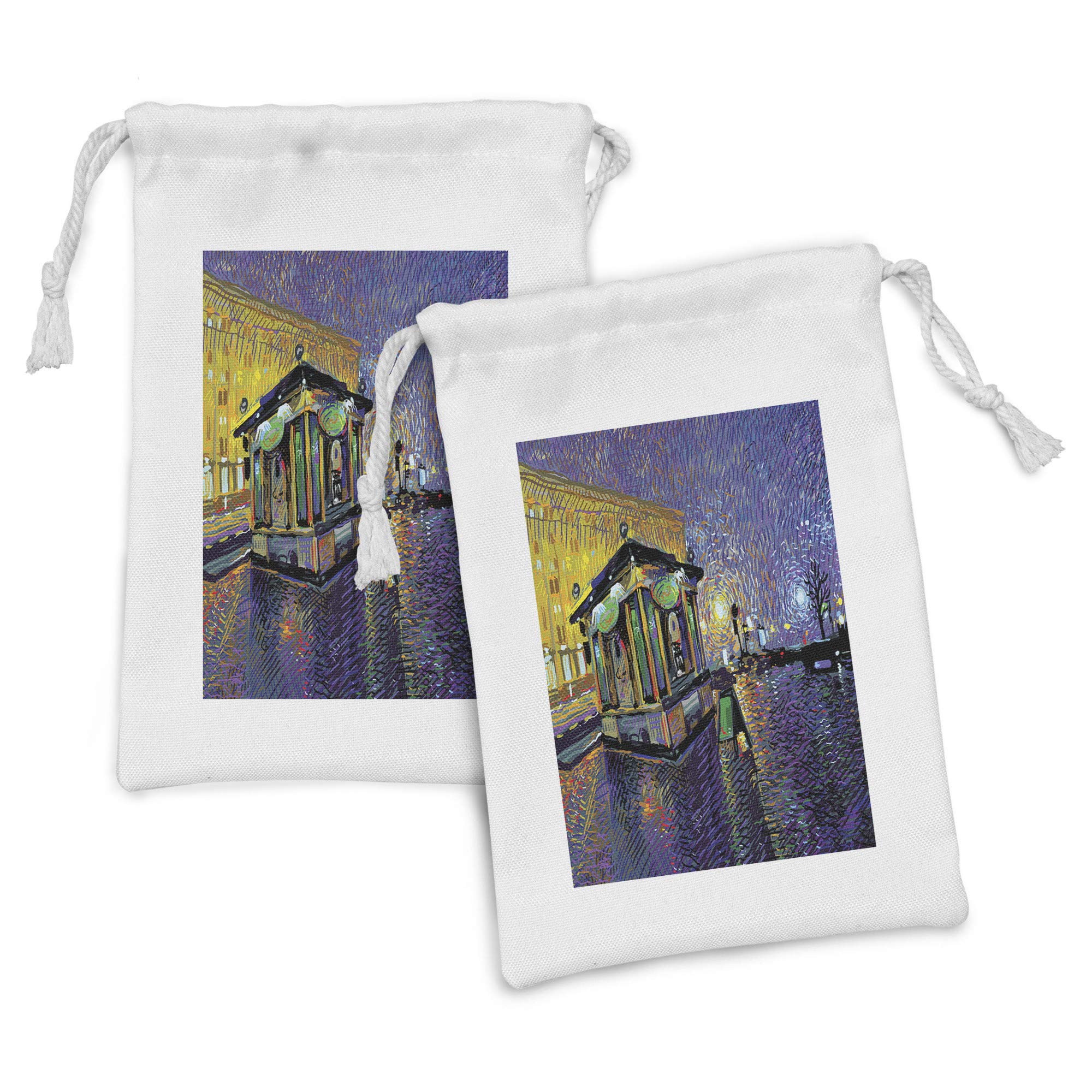 Ambesonne Impressionist Fabric Pouch Set of 2 - Kyiv City Night Art Drawstring Bags (9