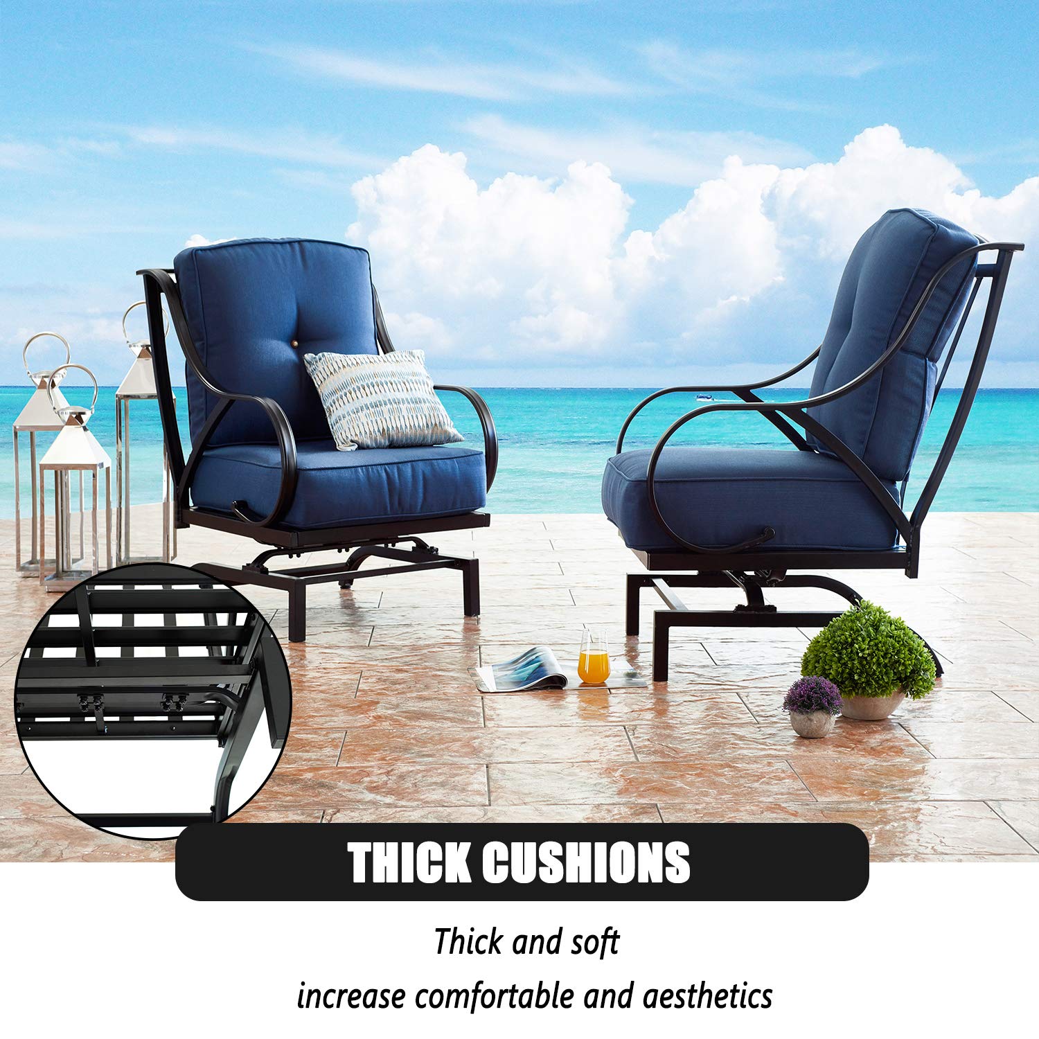 Premium 4-Piece Outdoor Patio Conversation Set with Coffee Table - Durable Metal Frame & Soft Cushions - Blue Garden Bistro Furniture for Backyard, Poolside or Deck Relaxation