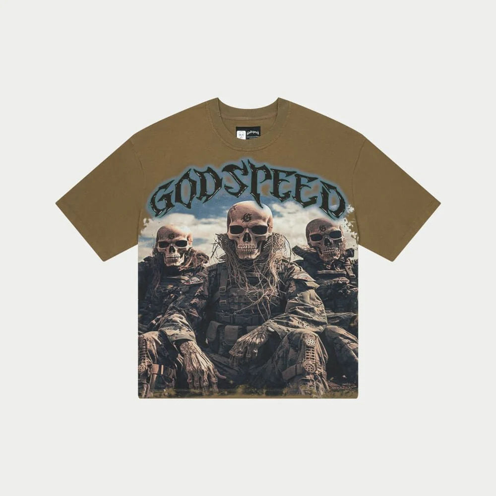 GODSPEED Squadron Olive Green Graphic T-Shirt for Men - Casual Streetwear Tee for Gaming, Anime & Military Enthusiasts
