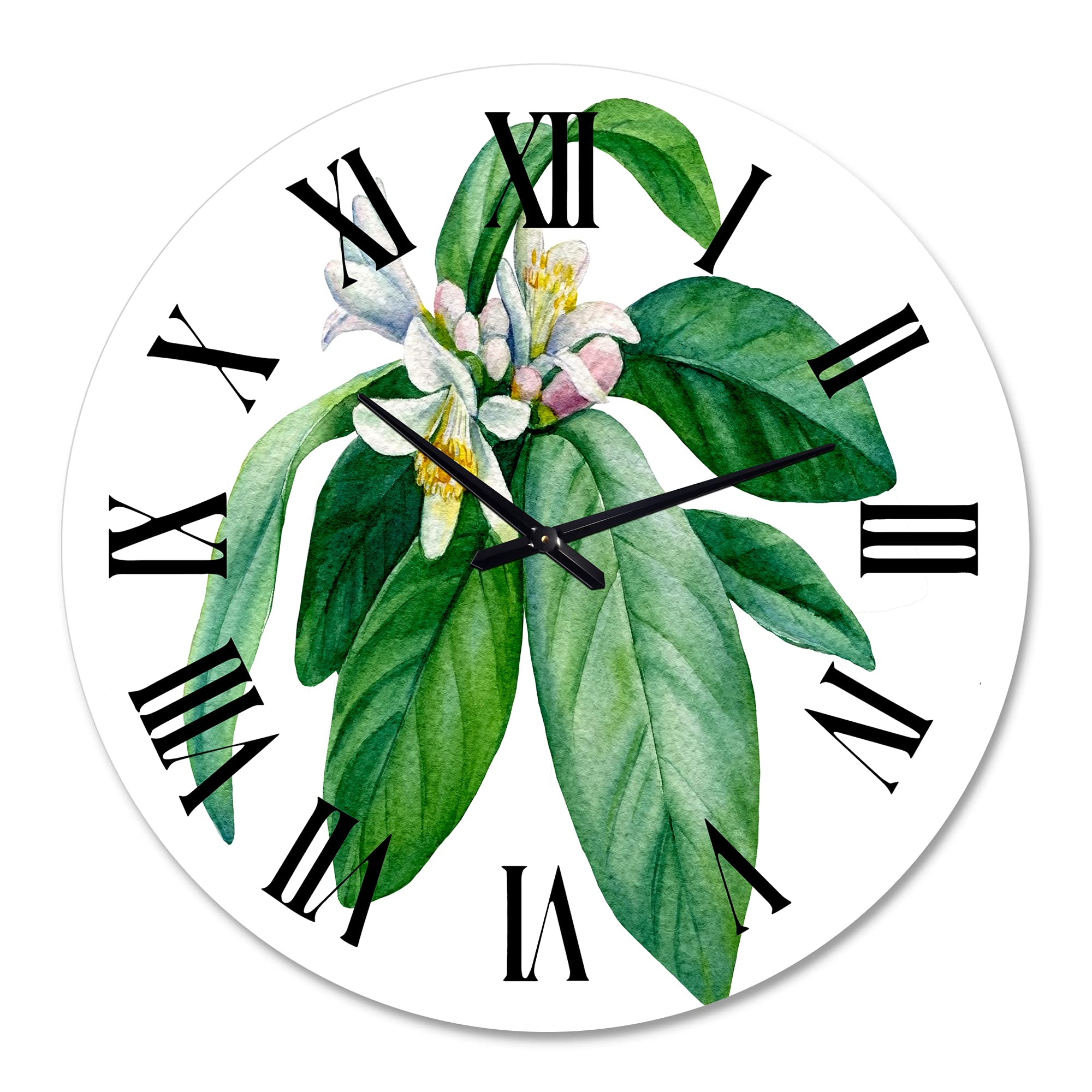 DesignQ Traditional Floral Wall Clock - Large 'Flowering Mandarin Branch' Decorative Clock for Home, Office & Living Room | Perfect for Wall Decor, Gift & Interior Design