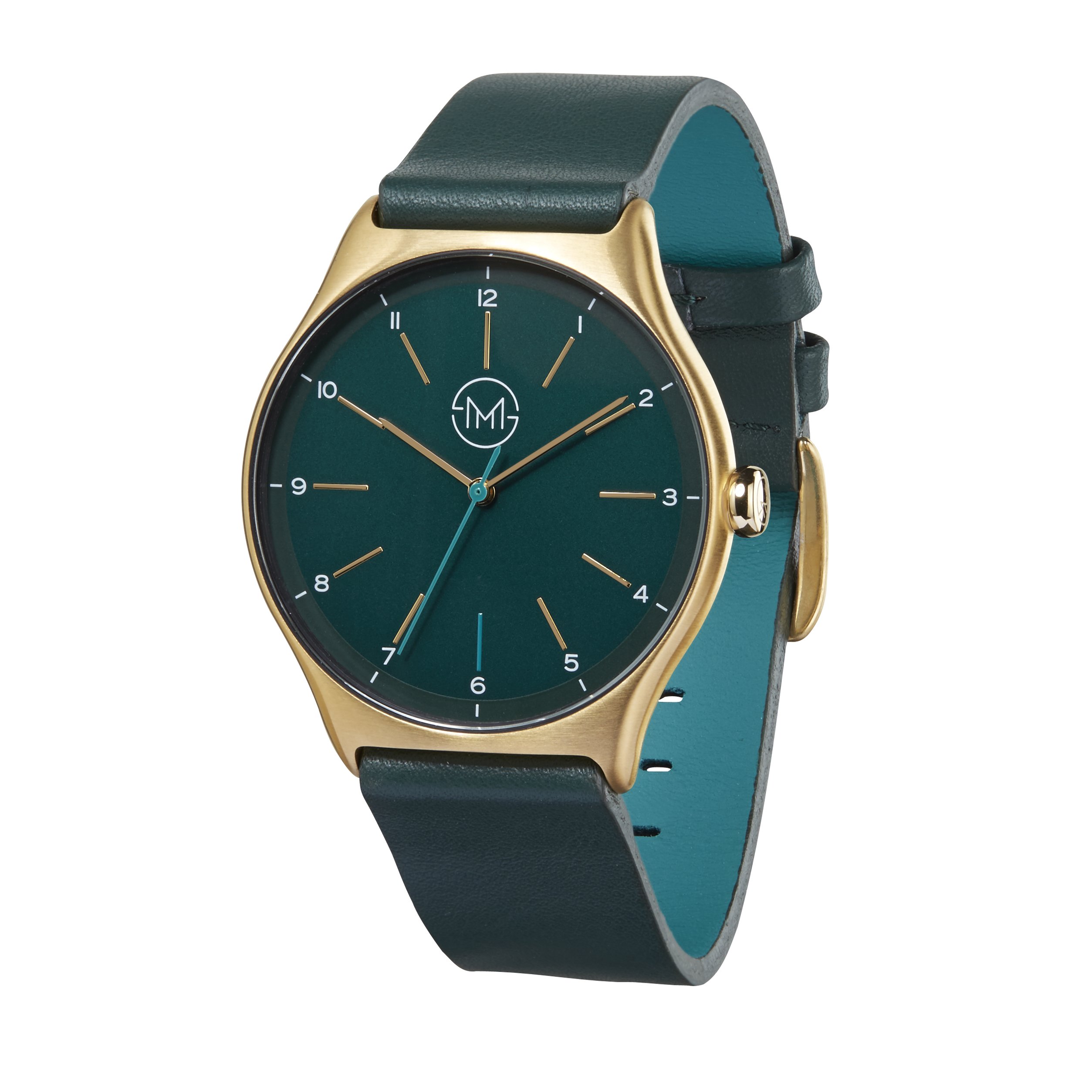 One 13 Watch - Luxury Gold Case with Green Dial & Genuine Leather Strap - Perfect for Business, Casual & Formal Occasions