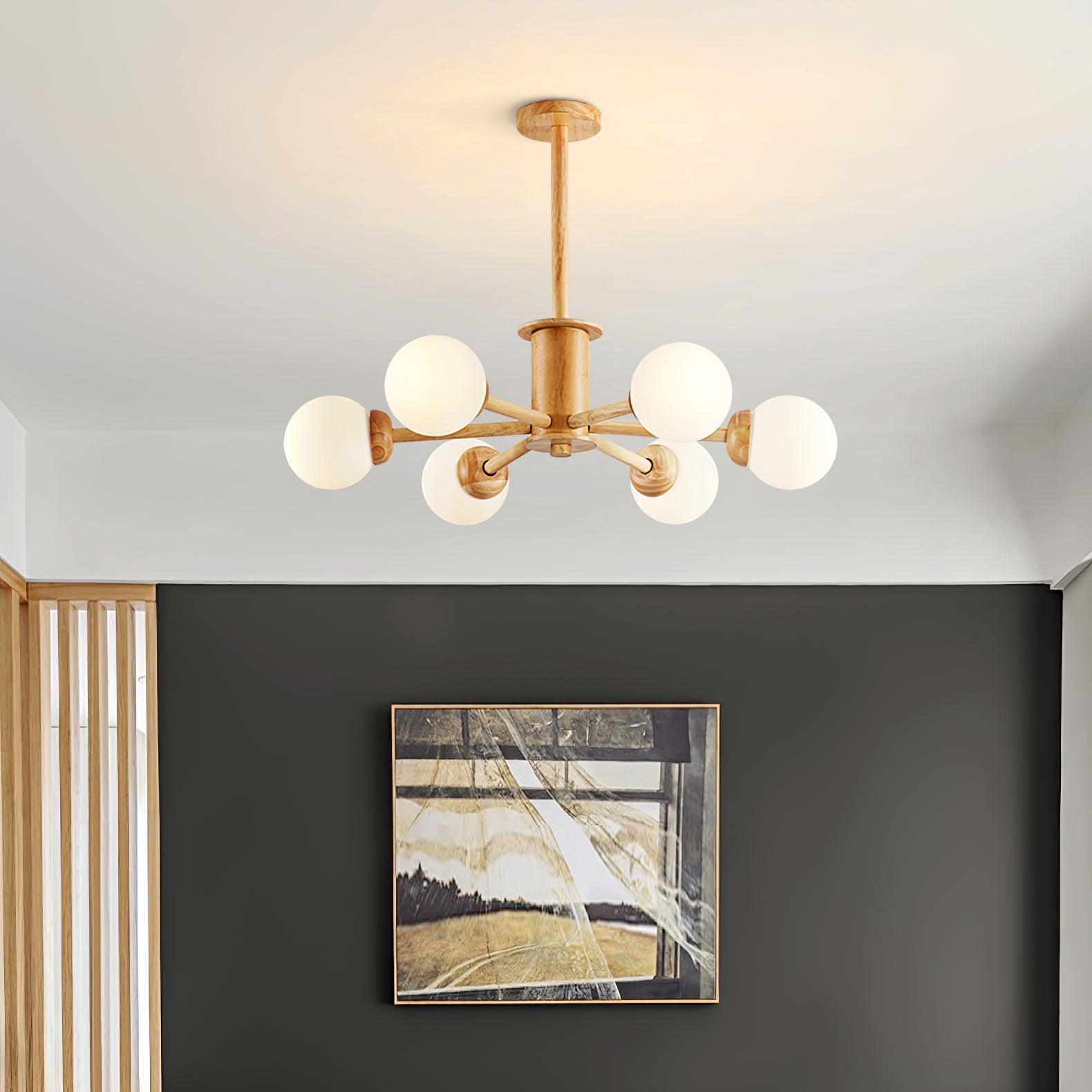 Kozan Wooden Chandelier - Rustic Farmhouse Ceiling Light Fixture for Dining Room, Bedroom & Living Room Decor