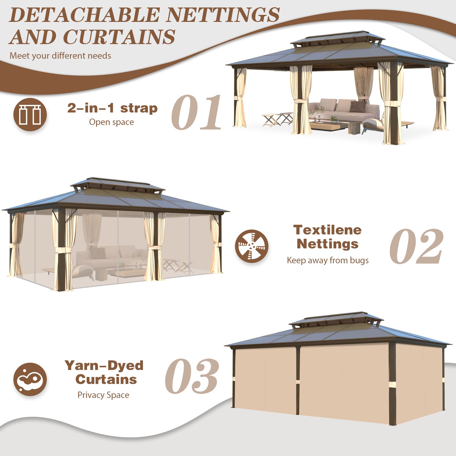 EROMMY 12'x20' Hardtop Gazebo with Polycarbonate Double Roof & Aluminum Frame - Permanent Outdoor Pavilion for Patio, Garden, and Backyard Entertaining