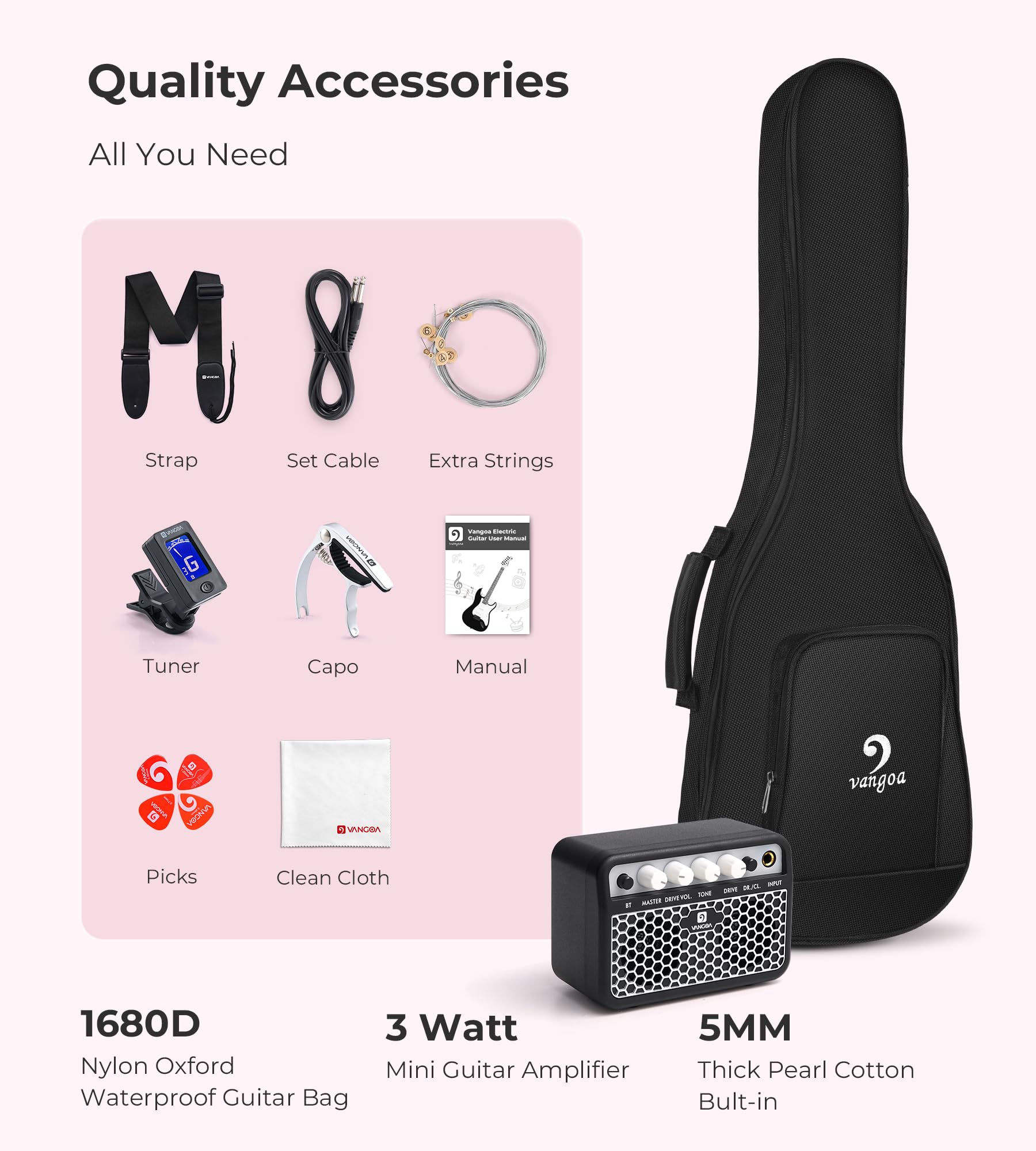 Vangoa 30 Inch Kids Electric Guitar Beginner Kit with Amp, Bag, Strap & Accessories - Perfect for Boys & Girls Learning to Play (Pink) | Ideal for Home Practice, Music Lessons & Rockstar Performances