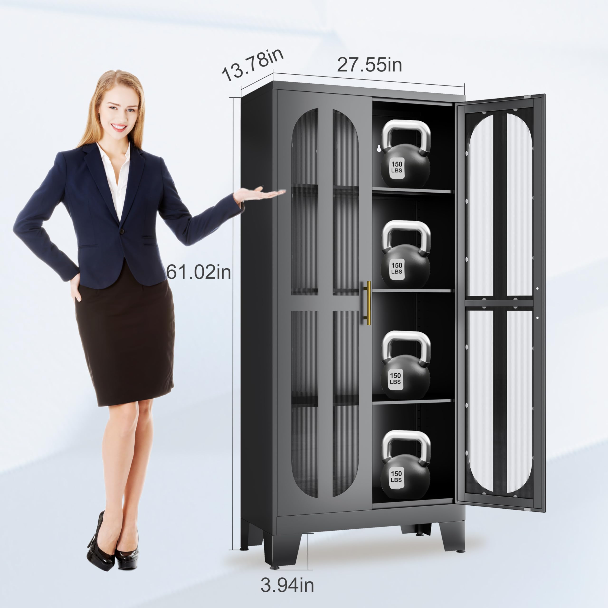 Stainless Steel Pantry Cabinet with Acrylic Glass Doors & Adjustable Shelves - 61 Inch Tall Kitchen Storage Organizer for Food, Dishes & Supplies - Perfect for Modern Kitchens, Dining Rooms & Laundry Rooms