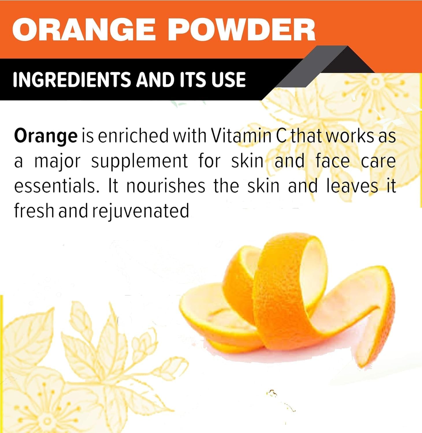 Organic Orange Peel Powder for Oily Skin & Glowing Complexion | 100% Pure Vitamin C Rich Santra Chilka Powder | Natural Skin Brightener & Oil Control | DIY Face Masks, Scrubs & Beauty Recipes (100g, Pack of 1)