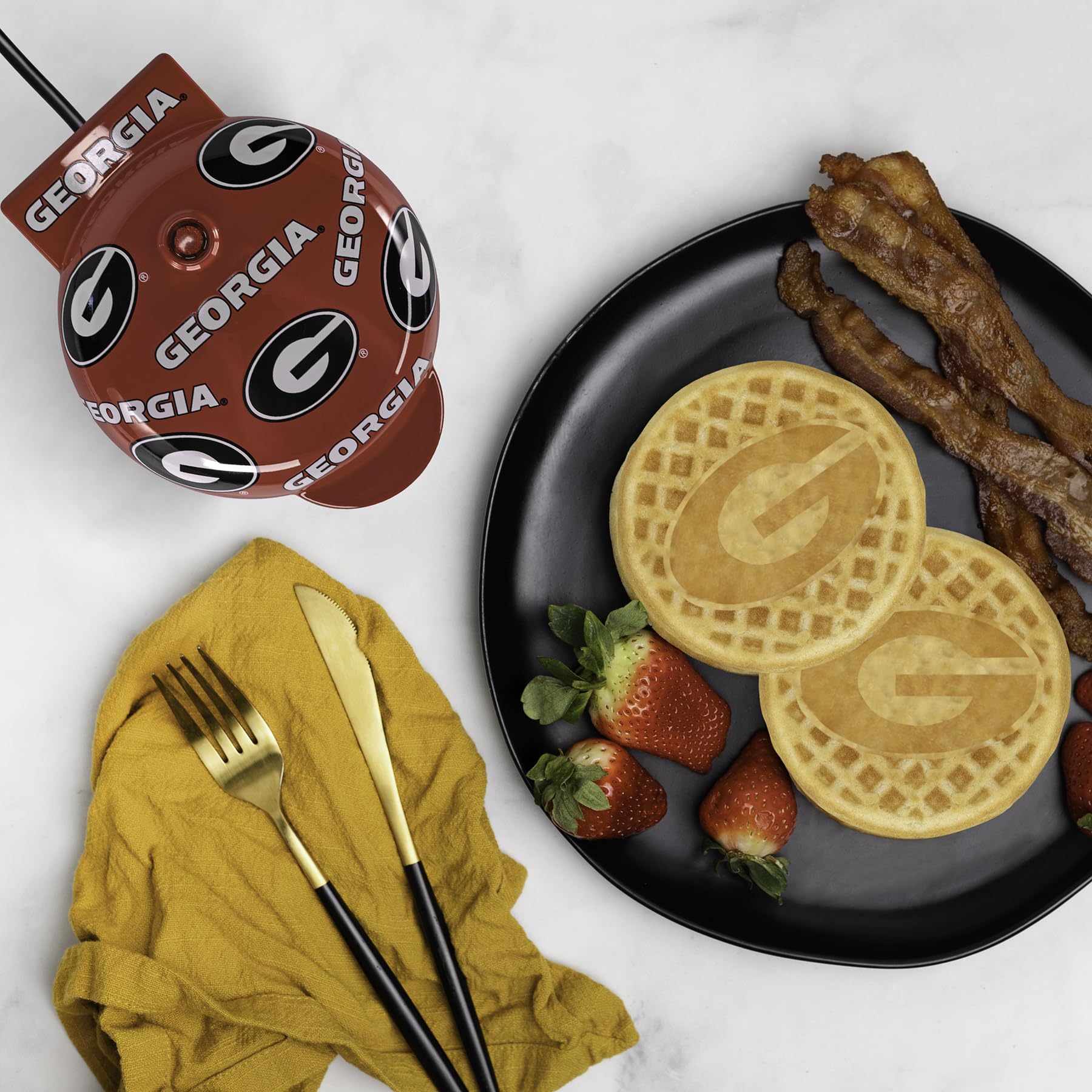 Georgia Bulldogs Mini Waffle Maker - Team Logo Waffle Iron for College Football Fans - Perfect for Game Day Breakfast & Tailgating Parties