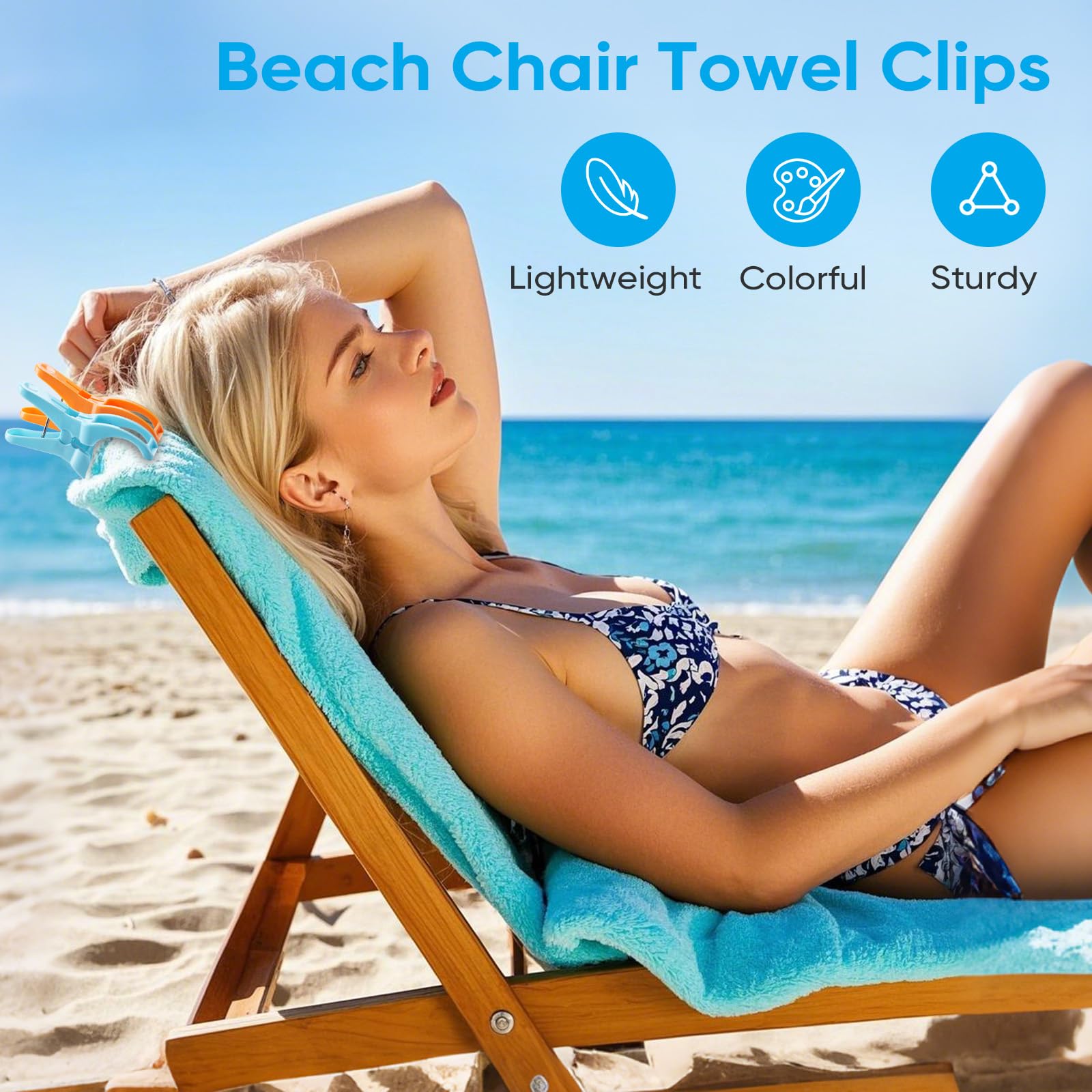 HiGift 8 Pack Heavy Duty Beach Towel Clips for Chairs - Large Plastic Pool Chair Clamps to Secure Towels from Wind - Cruise Vacation Essentials & Must Have Beach Accessories - Perfect for Poolside, Seaside, and Outdoor Relaxation