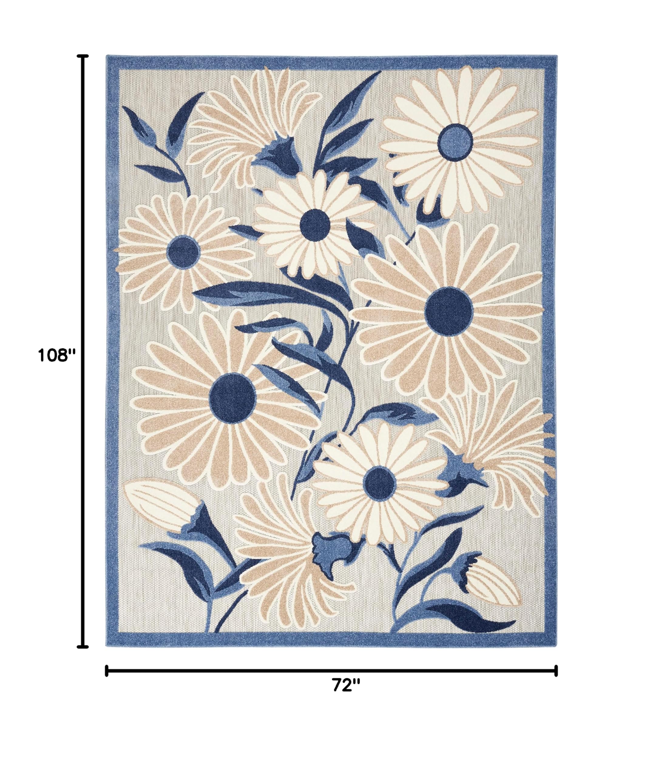Nourison Aloha Indoor/Outdoor Blue/Grey 6' x 9' Area Rug - Easy to Clean, Non-Shedding, Stain Resistant | Perfect for Bedroom, Living Room, Dining Room & Kitchen Decor | Durable for High Traffic Areas & Pet-Friendly Homes