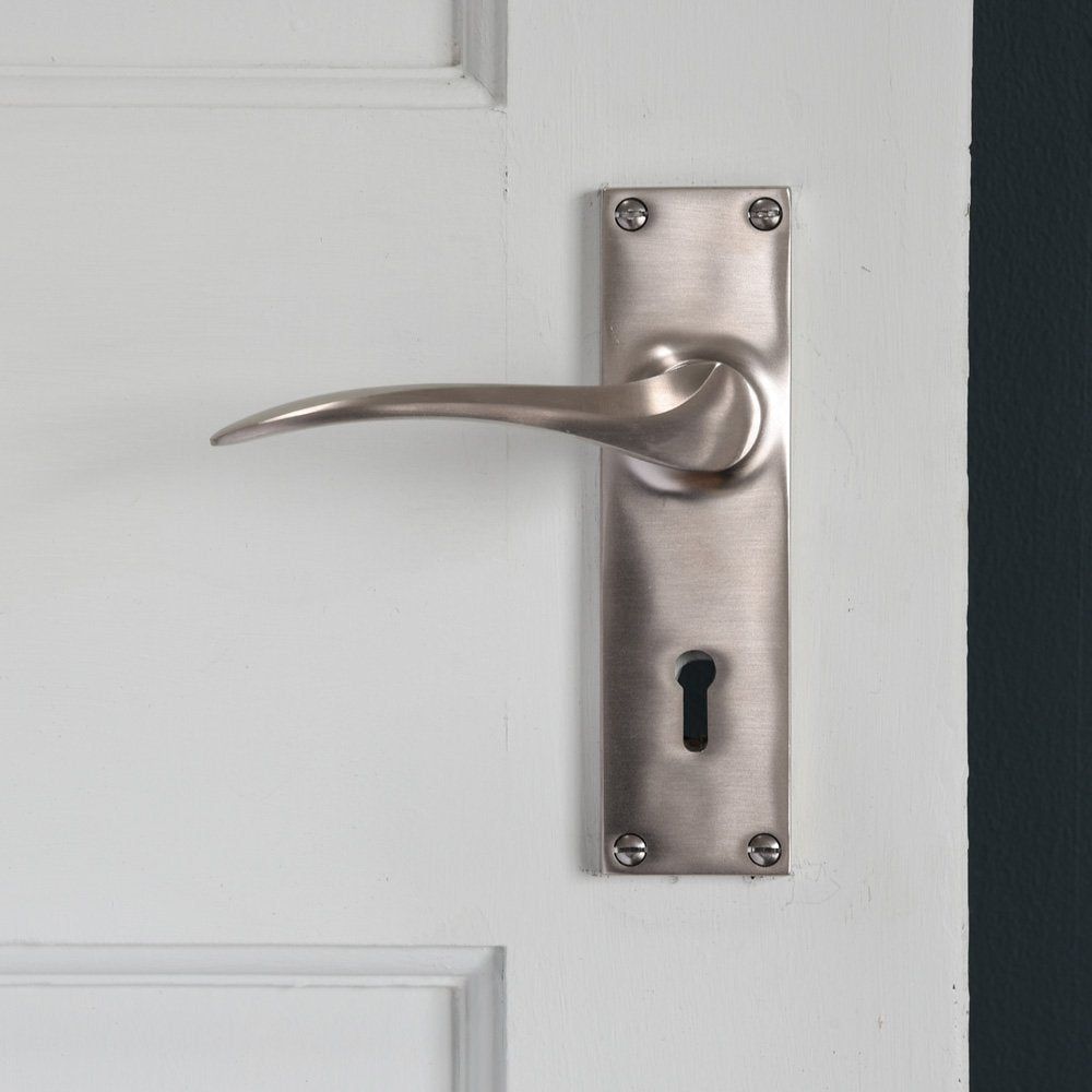 Satin Nickel Lever Lock Door Handles - Premium Interior Door Hardware for Bedroom, Bathroom & Closet - Smooth Operation & Secure Locking Mechanism