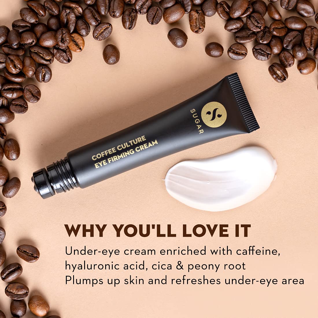 SUGAR Cosmetics Coffee Culture Eye Firming Cream with Caffeine & Hyaluronic Acid - 15ml Under Eye Cream for Dark Circles & Puffiness Relief | Day & Night Use for Brighter, Refreshed Eyes