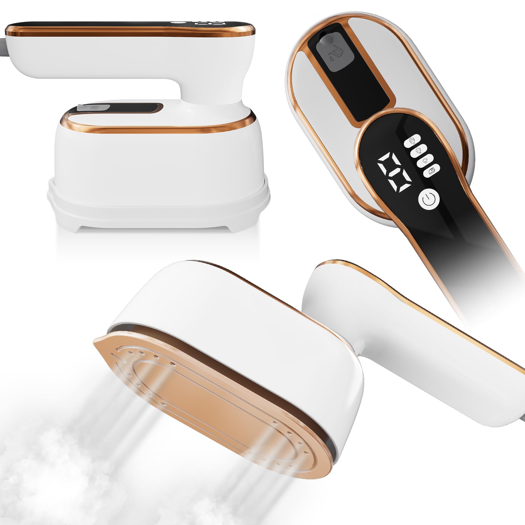 Upgraded Portable Travel Steamer for Clothes - LED Display & 4-Level Steam Control, Foldable Compact Handheld Garment Steamer with Heat-Resistant Gloves - Perfect for Travel, Home, College Dorm & Business Trips - White