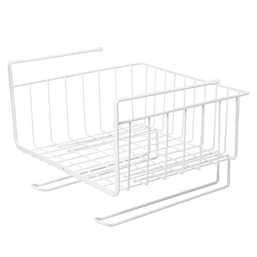 White Iron Hanging Shelf Organizer - Sturdy Storage Rack for Bathroom, Kitchen & Closet - Cabinet Shelf Hook Holder for Space Saving Organization (Perfect for Small Spaces, Pantries & Laundry Rooms)
