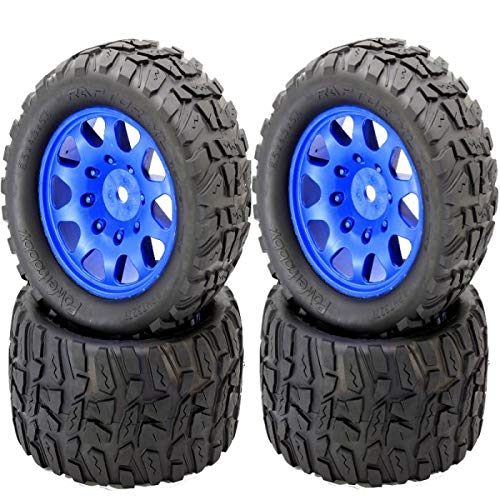 Powerhobby Raptor XL Belted Off-Road Tires with Viper Wheels - 4 Pack 24MM Hex Blue - Perfect for RC Crawlers, Rock Racing & Trail Adventures