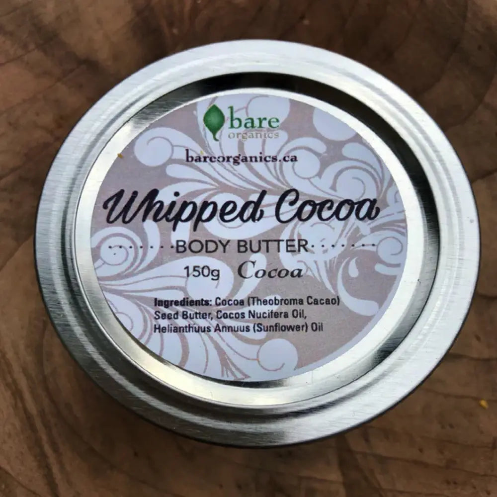 Bare Organics Whipped Cocoa Body Butter - 150g Organic Moisturizer for Dry Skin | Hydrating & Nourishing Cream with Cocoa Butter | Perfect for Daily Skincare Routine & Gift Giving