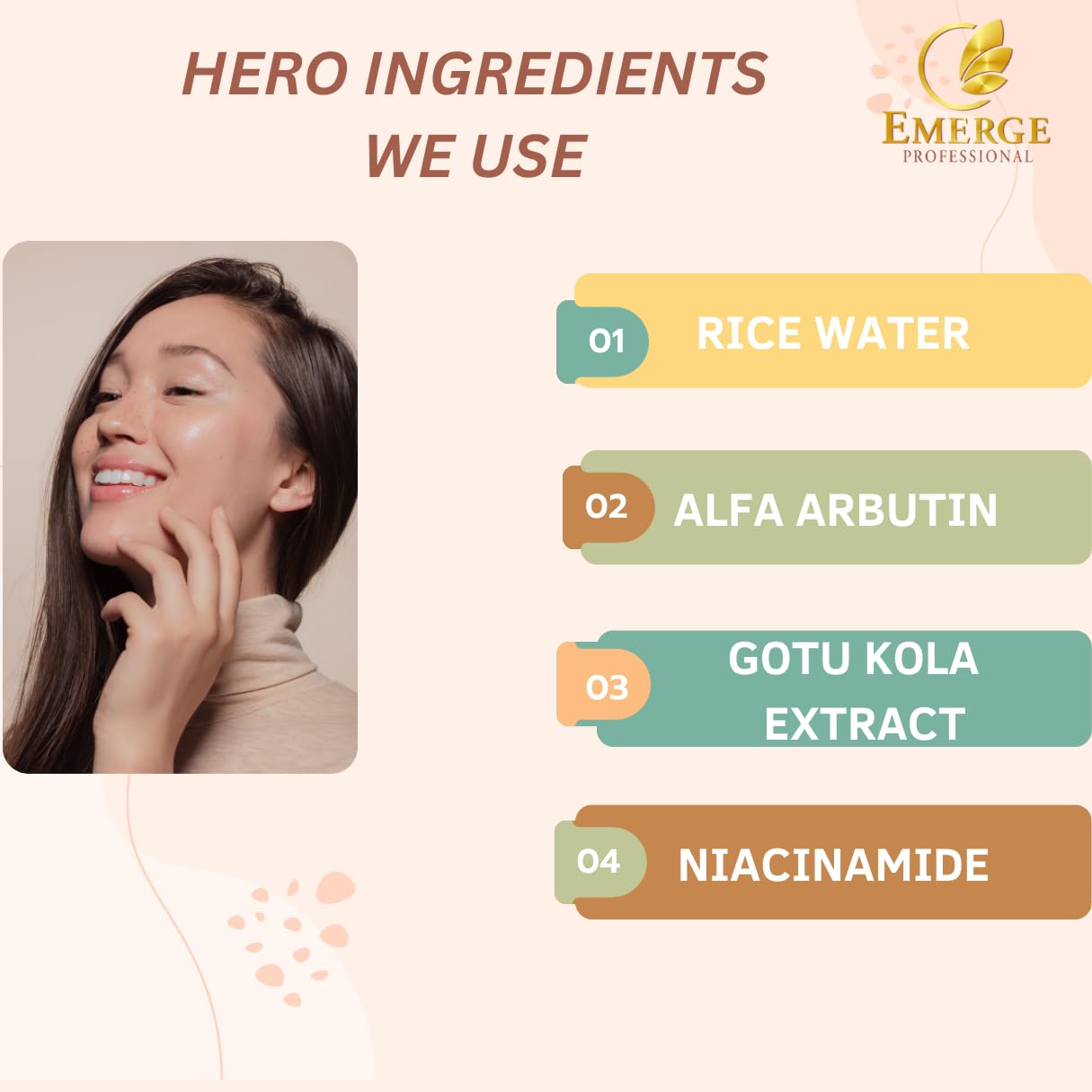 EMERGE Professional Rice Water Serum for Glass Skin - Brightening & Hydrating Facial Treatment for Glowing Complexion | Perfect for Daily Skincare & Night Routine
