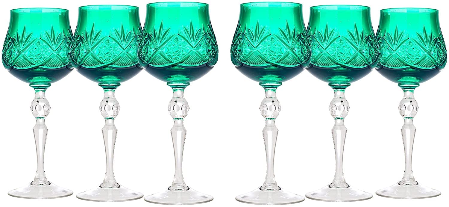 Premium NEMAN 250ml/8.5oz Handcrafted 24% Lead Crystal Wine Glasses - Set of 6 Elegant Green Stemware for Fine Dining, Wedding Gifts & Special Occasions