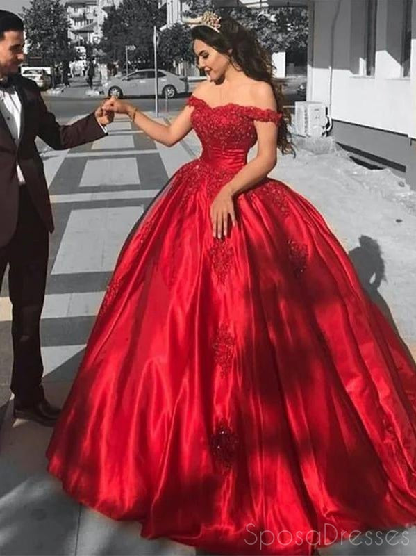Elegant Off Shoulder Red Ball Gown Long Prom Dress for Women - Sweet 16 Party, Homecoming, Formal Evening Gala & Special Occasions