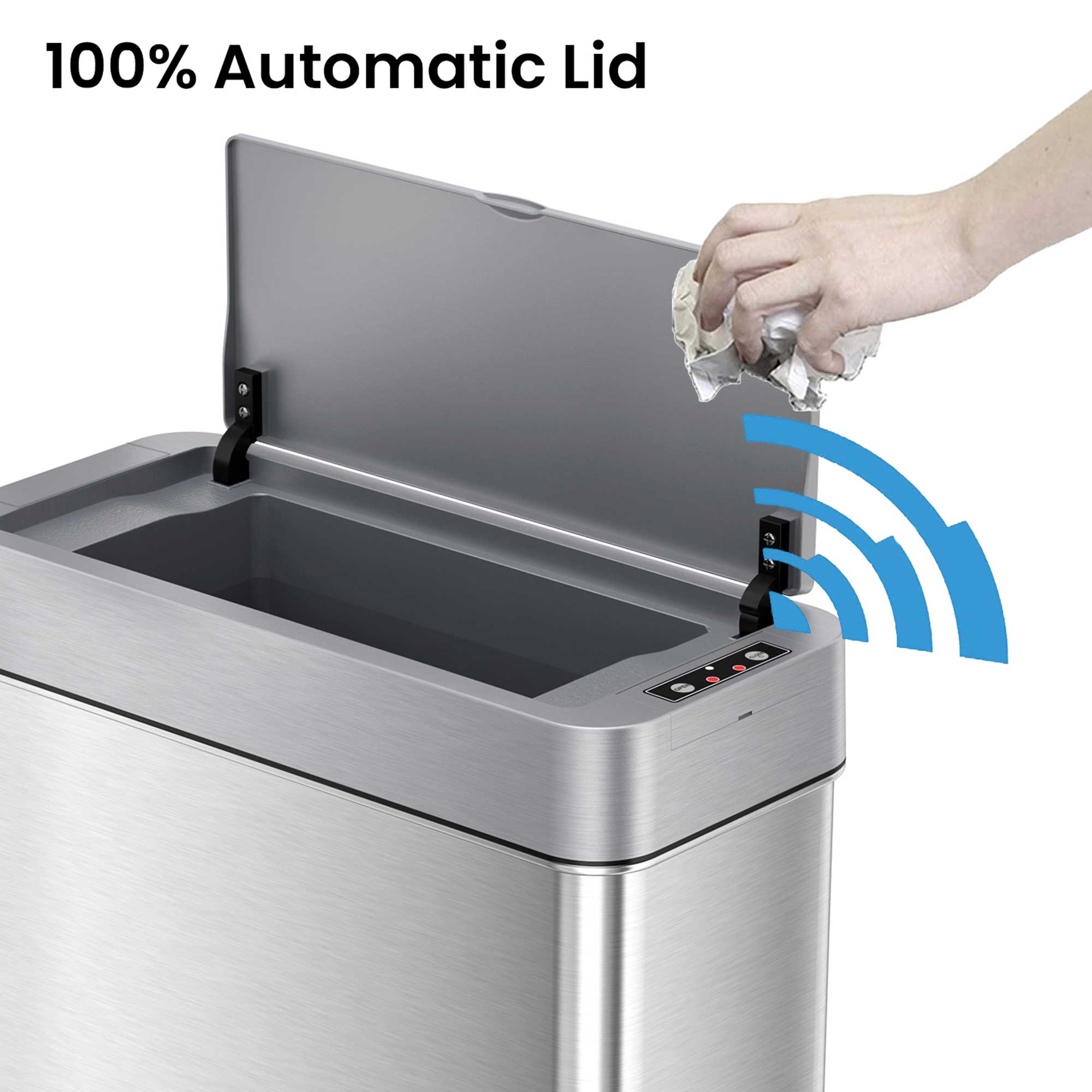 4 Gallon Slim Self-Contained Electric Motion Sensor Bathroom Trash Can with Right Side Lid Opening - Perfect for Bathrooms, Kitchens, Offices & Bedrooms