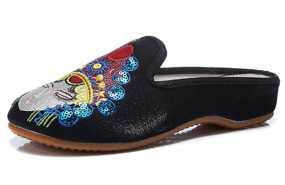 Women's Embroidered Pointed Toe Clog Mules - Comfortable Black Casual Slippers for Outdoor Wear | Perfect for Walking, Shopping, and Relaxing at Home