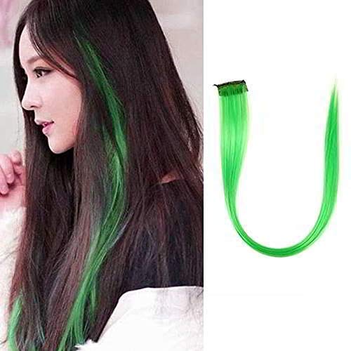 Vibrant Dark Green Hair Streak Extensions for Women & Girls - Clip-in Colored Hair Highlights (Set of 2) | Perfect for Parties, Cosplay & Everyday Styling