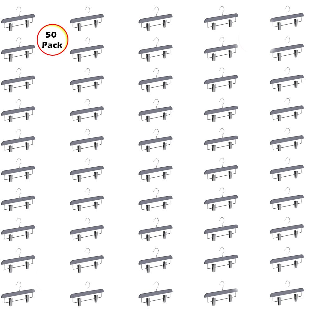50 Pack ABS Plastic Trouser & Skirt Hangers - Heavy Duty Closet Organizers for Pants, Jeans, Slacks, Dresses - Space Saving Grey Hangers for Wardrobe, Retail Stores & Laundry Rooms