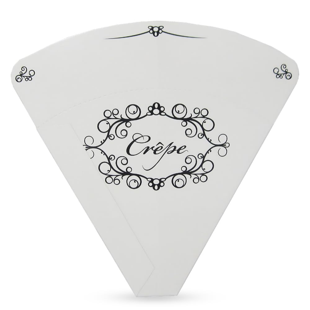 Premium Perforated French Crepe Holders [100-Pack] – Heavy Duty Disposable Food Wrappers for French Style Crepes | Victorian Design, Food Safe, Takeaway Packaging | Perfect for Cafes, Bakeries & Catering Events