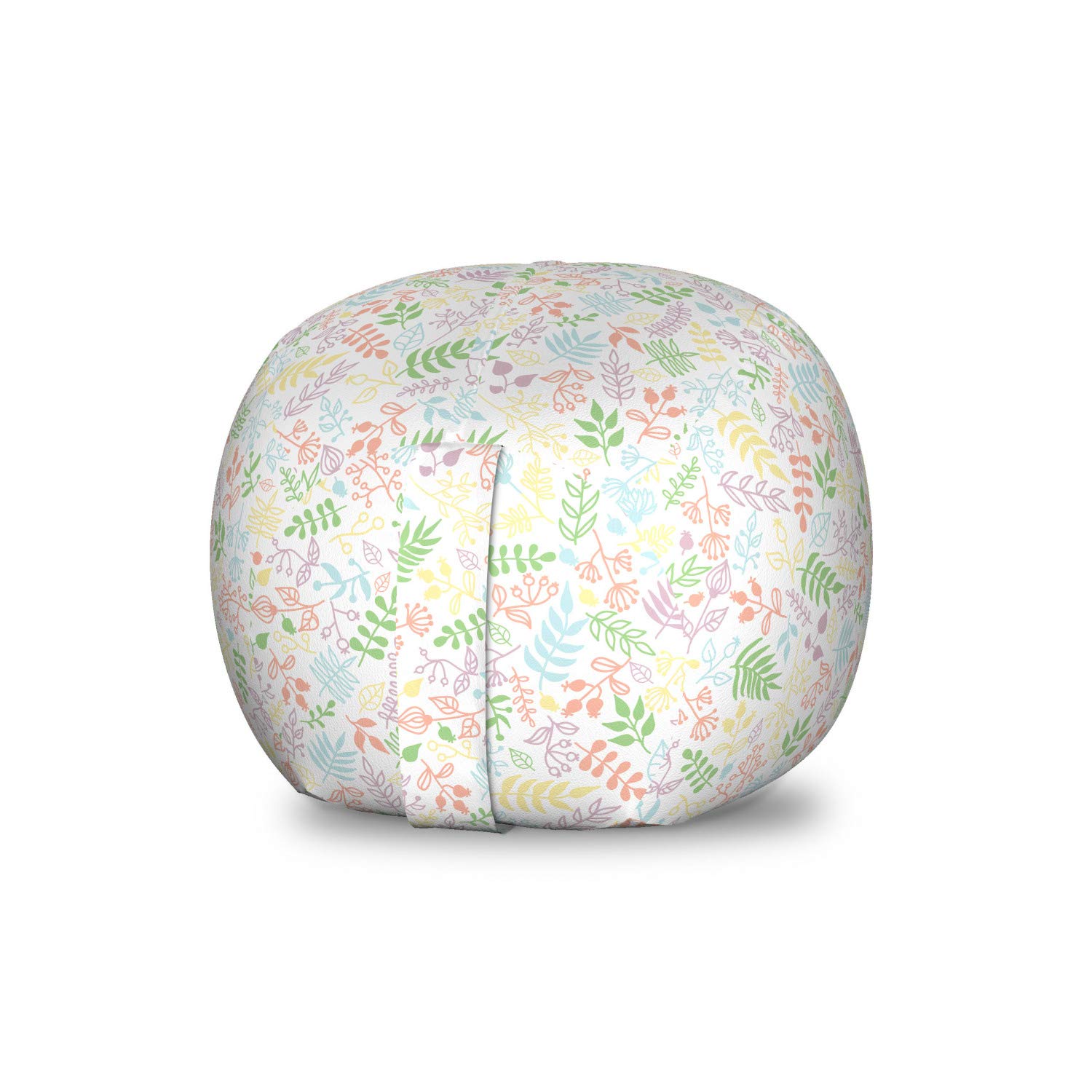 Ambesonne Leaf Pattern Toy Storage Bag Chair - Colorful Blooming Foliage & Floral Design, Washable Stuffed Animal Organizer for Kids Room, Nursery, or Playroom - Small Multicolor Storage Solution for Toys, Pillows, and Blankets