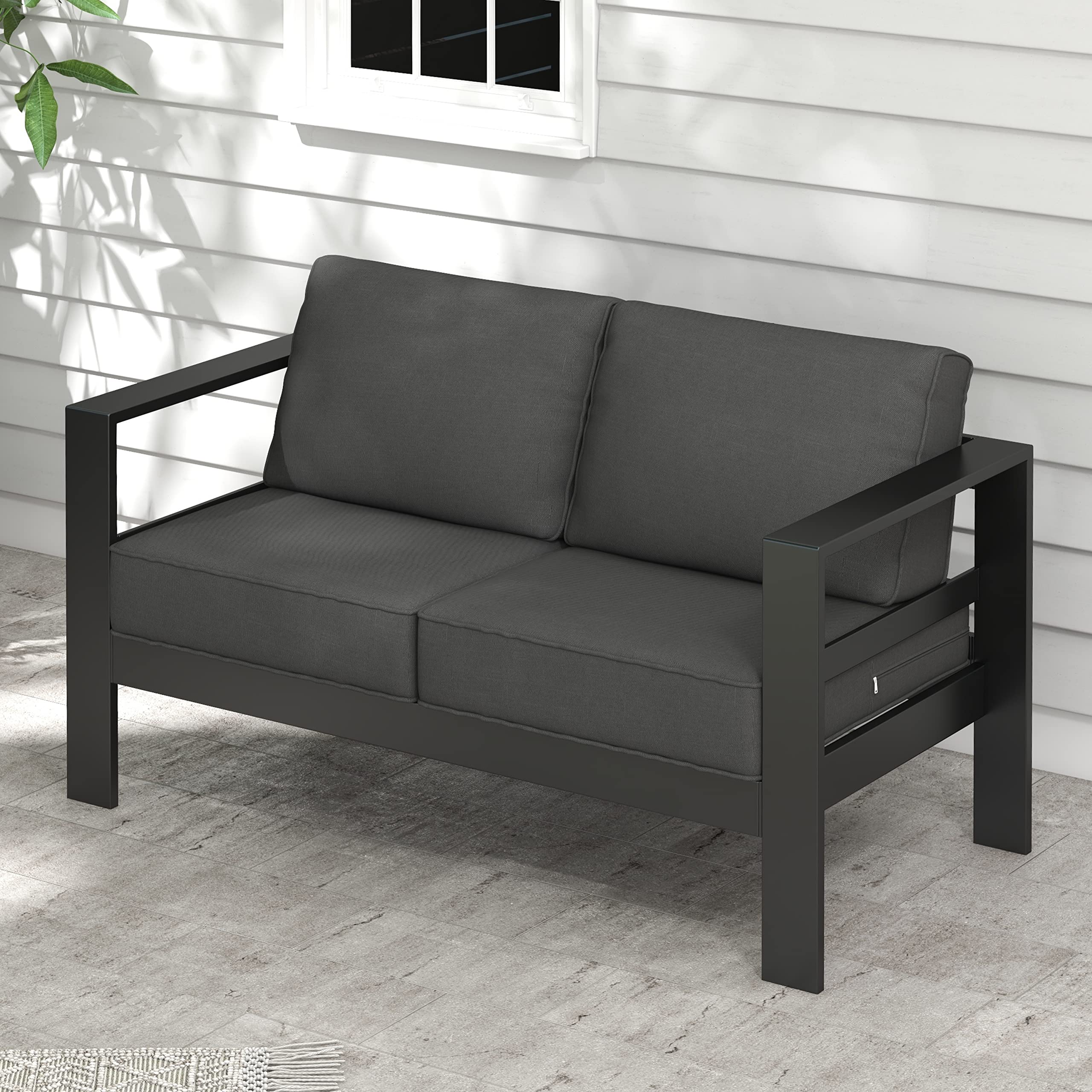 Betterhood Aluminum Patio Furniture Set - Modern Outdoor Seating with Upgrade Cushion & Wide Armrest - Patio Sofa for Balcony, Garden, Deck, Backyard - Includes Dust Cover - Dark Grey - Perfect for Relaxing, Entertaining & Outdoor Dining