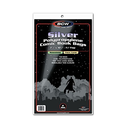 BCW Resealable Silver Comic Bags - Acid-Free, Archival Safe, Thick 4 Mil Polypropylene (100 Count) - Perfect for Comic Book Storage, Trading Card Protection & Collectibles Preservation