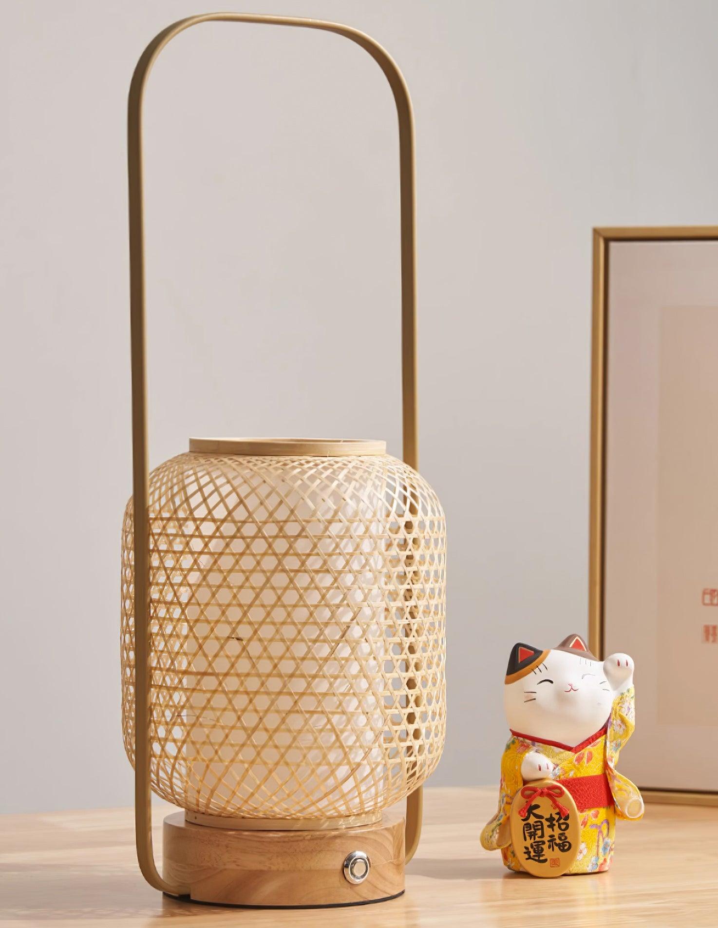 Eco-Friendly Bamboo Lantern Table Lamp - Handmade Natural Wood Night Light for Bedroom, Living Room, Patio & Garden Decor - Perfect for Relaxing Ambiance and Romantic Lighting