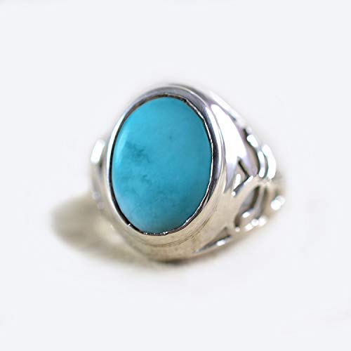 Handmade 925 Sterling Silver Turquoise Ring for Men - December Birthstone Jewelry, Sleeping Beauty Turquoise Anniversary & Birthday Gift Band for Him, Perfect for Weddings, Parties and Special Occasions