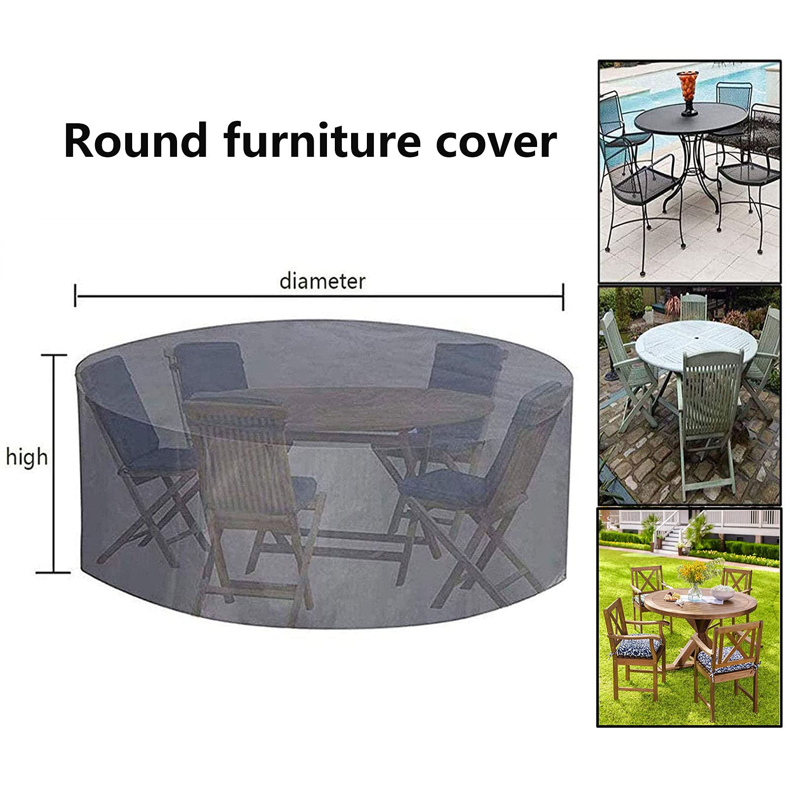 92x44 Inch Waterproof Round Garden Table Cover - Windproof & UV Resistant Patio Furniture Protector with Drawstring for Outdoor Dining & Entertaining