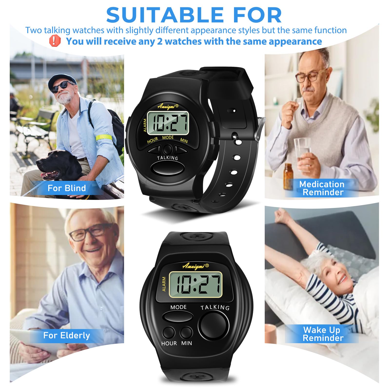 2 Pack English Talking Watches for The Blind & Visually Impaired - Clear Female Voice, Easy to Use for Seniors & Elderly - Best Gift for Visually Challenged (Daily Use, Time Management, Independent Living)